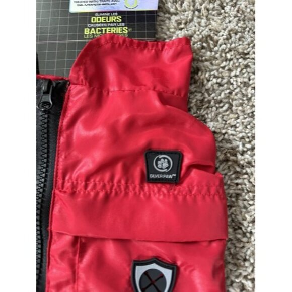 silver paw dog Red Rain Coat Size Medium Full Zip Bungee Cord Eliminate Mold - Picture 4 of 15